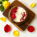 Rose Dough Bowl Candle – Hand-Carved Wood Centerpiece with 3D Flowers & Gold Flakes (10")