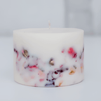 Botanical Rose Pillar Candle – Hand-Poured Soy Wax with Embedded Dried Flowers