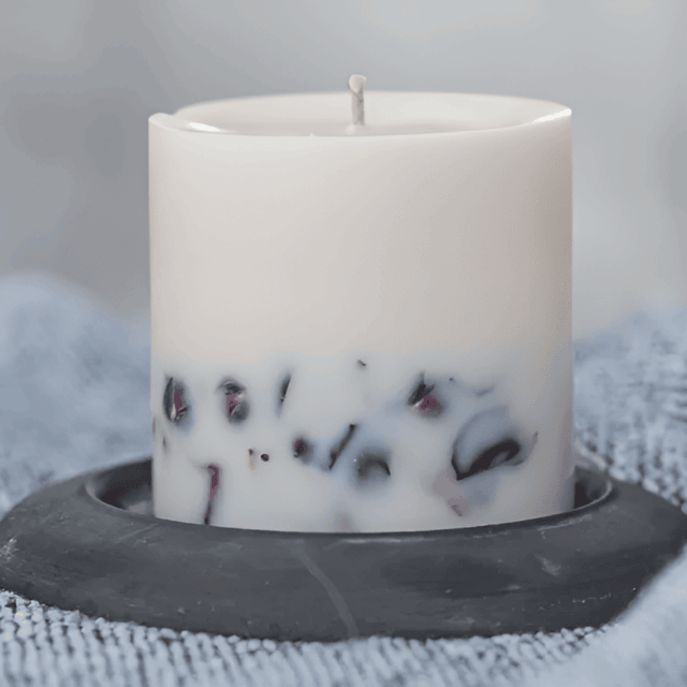 Botanical Rose Pillar Candle – Hand-Poured Soy Wax with Embedded Dried Flowers