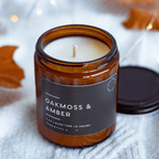 Oakmoss & Amber Soy Candle – Earthy & Masculine Scent in Reusable Amber Jar (8oz)