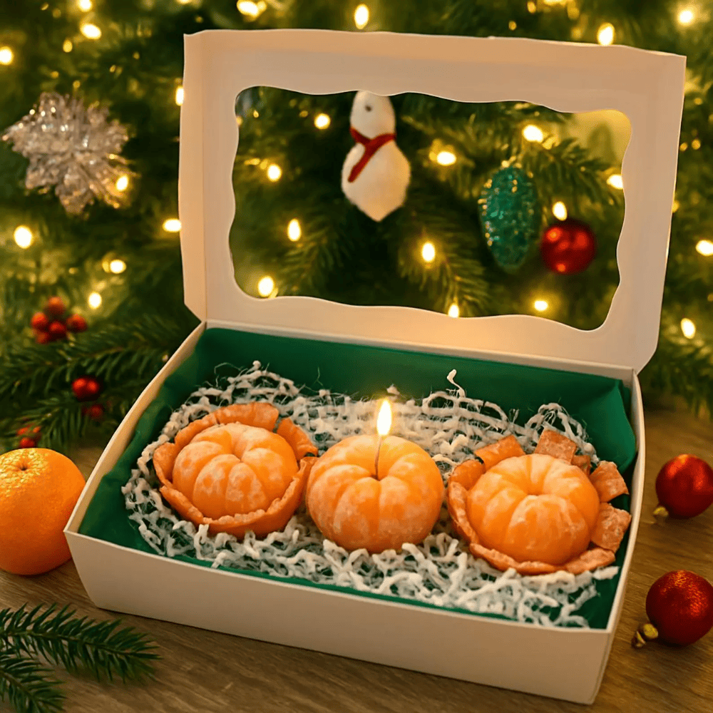 Realistic Peeled Mandarin Candle Set (3pcs) – Citrus Scented Soy Wax Fruit Candles for Christmas & Holiday Decor