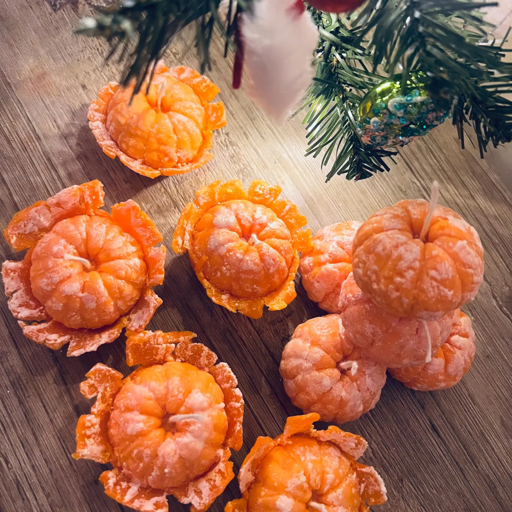 Realistic Peeled Mandarin Candle Set (3pcs) – Citrus Scented Soy Wax Fruit Candles for Christmas & Holiday Decor