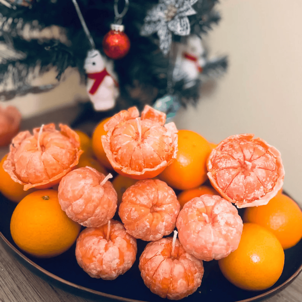 Realistic Peeled Mandarin Candle Set (3pcs) – Citrus Scented Soy Wax Fruit Candles for Christmas & Holiday Decor