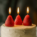 Realistic Strawberry Beeswax Candles – Hand-Poured Fruit Cake Toppers & Party Decor (2")