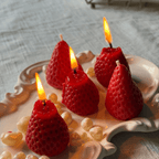 Realistic Strawberry Beeswax Candles – Hand-Poured Fruit Cake Toppers & Party Decor (2")