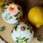 Summer Lemon Candle – Realistic Fruit Shape or Decorative Citrus Print Pillar (3")