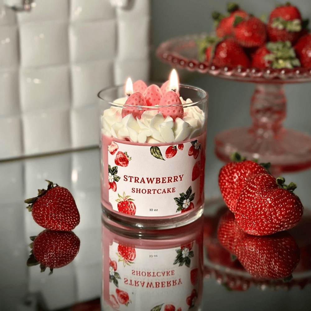 Strawberry Shortcake Soy Candle – Sweet Bakery Scented Jar for Birthdays & Gifts