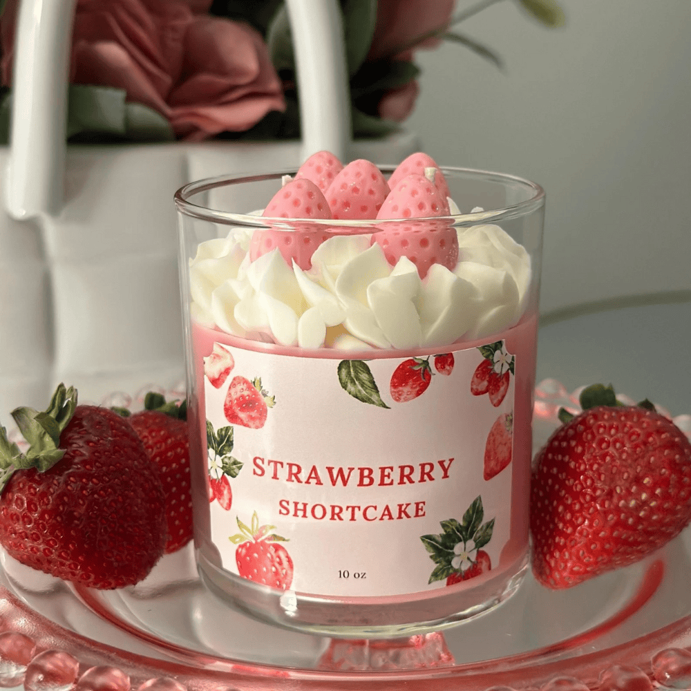 Strawberry Shortcake Soy Candle – Sweet Bakery Scented Jar for Birthdays & Gifts