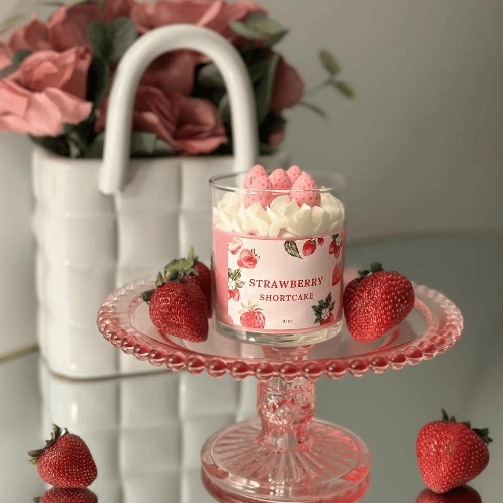Strawberry Shortcake Soy Candle – Sweet Bakery Scented Jar for Birthdays & Gifts