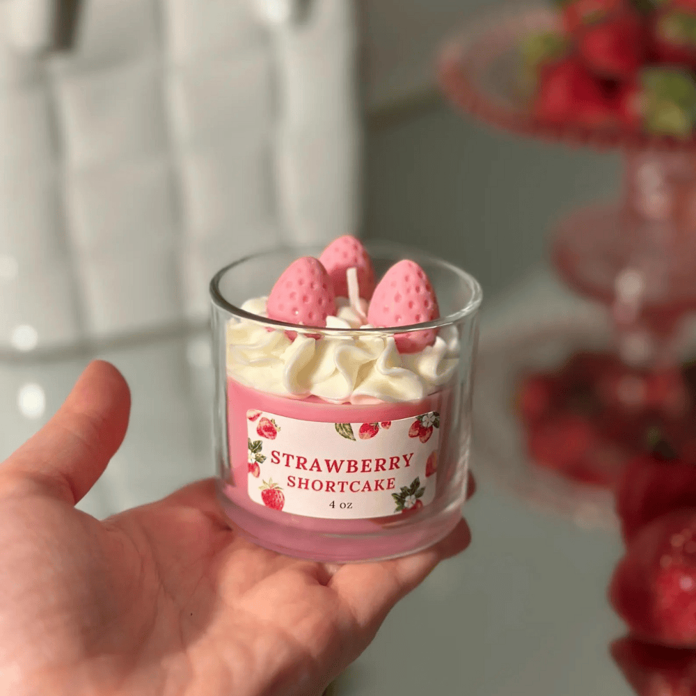 Strawberry Shortcake Soy Candle – Sweet Bakery Scented Jar for Birthdays & Gifts