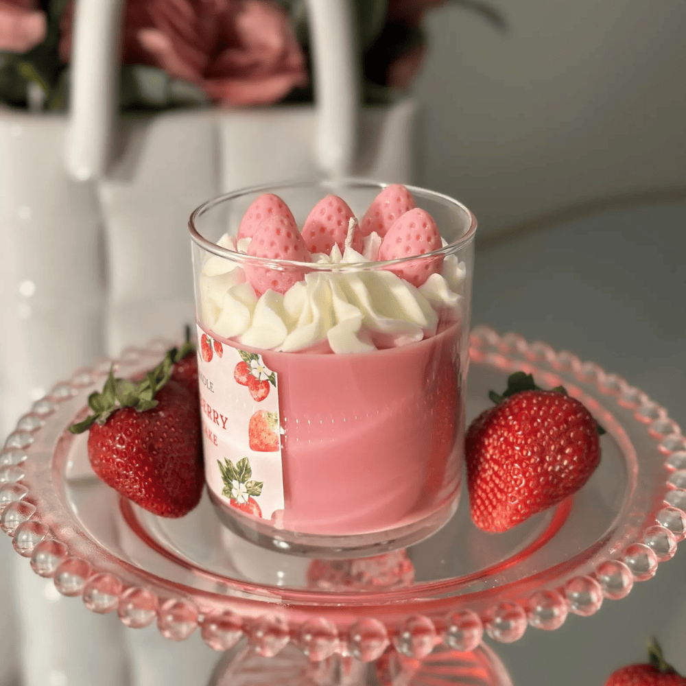 Strawberry Shortcake Soy Candle – Sweet Bakery Scented Jar for Birthdays & Gifts
