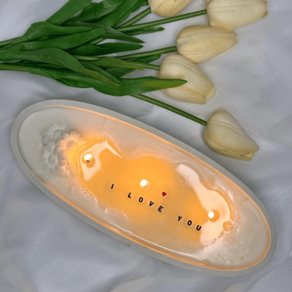 Personalized Hidden Message Cement Boat Candle – Large Concrete Centerpiece with Secret Text Reveal (8.5")