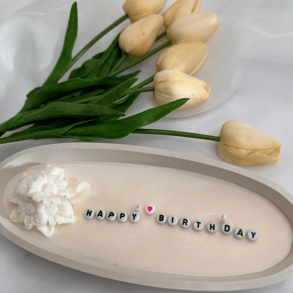 Personalized Hidden Message Cement Boat Candle – Large Concrete Centerpiece with Secret Text Reveal (8.5")
