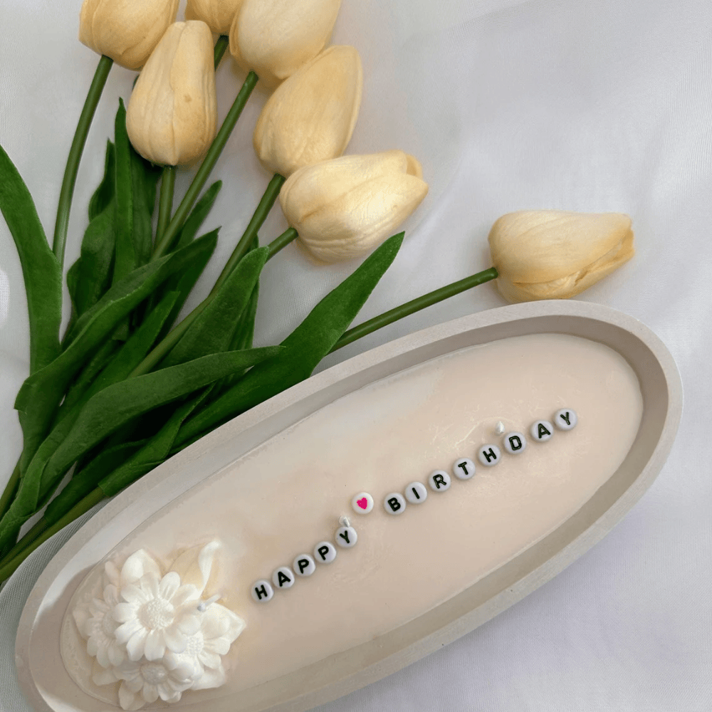 Personalized Hidden Message Cement Boat Candle – Large Concrete Centerpiece with Secret Text Reveal (8.5")