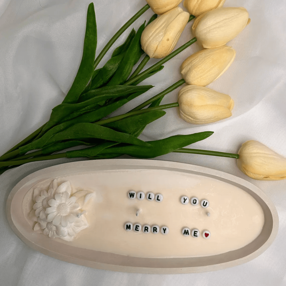Personalized Hidden Message Cement Boat Candle – Large Concrete Centerpiece with Secret Text Reveal (8.5")