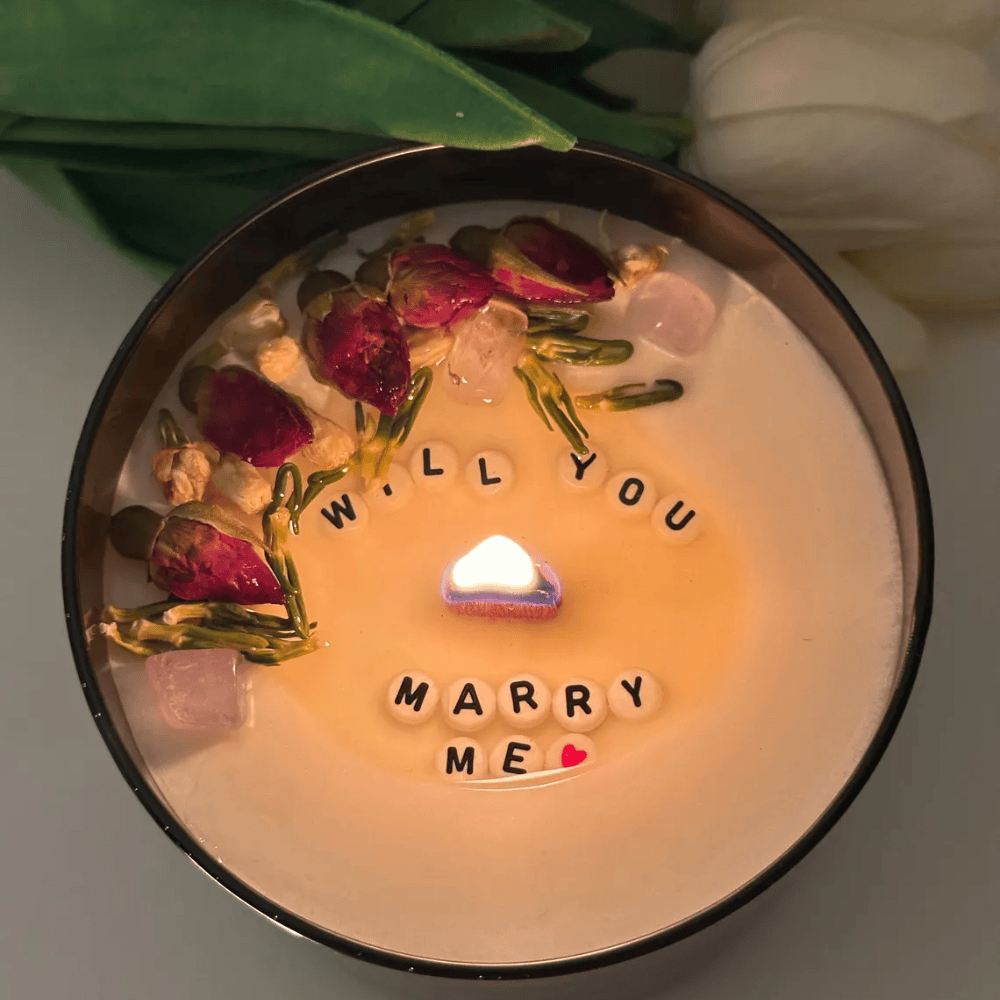Large Secret Message Candle – 17oz Amber Glass with Dried Flowers & Crackling Wood Wick