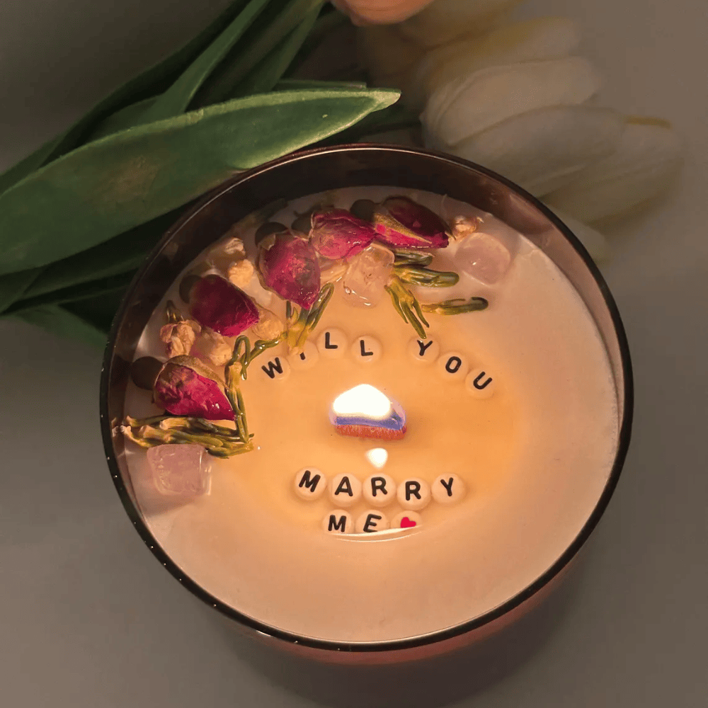 Large Secret Message Candle – 17oz Amber Glass with Dried Flowers & Crackling Wood Wick