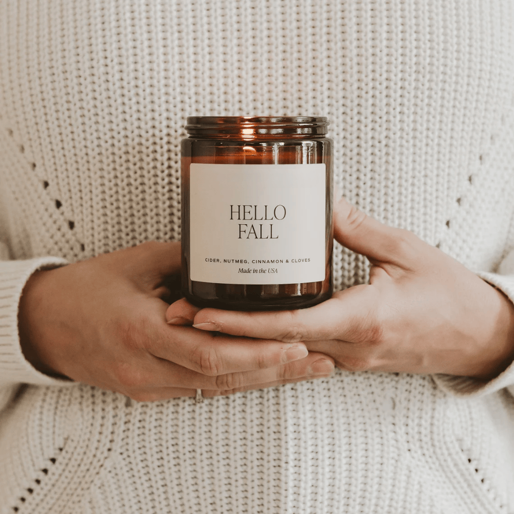 Hello Fall | Cozy Autumn Cider & Spice Soy Candle (9oz Amber Jar) Headline: The Ultimate Best-Seller for Crisp Leaves & Cozy Moments.