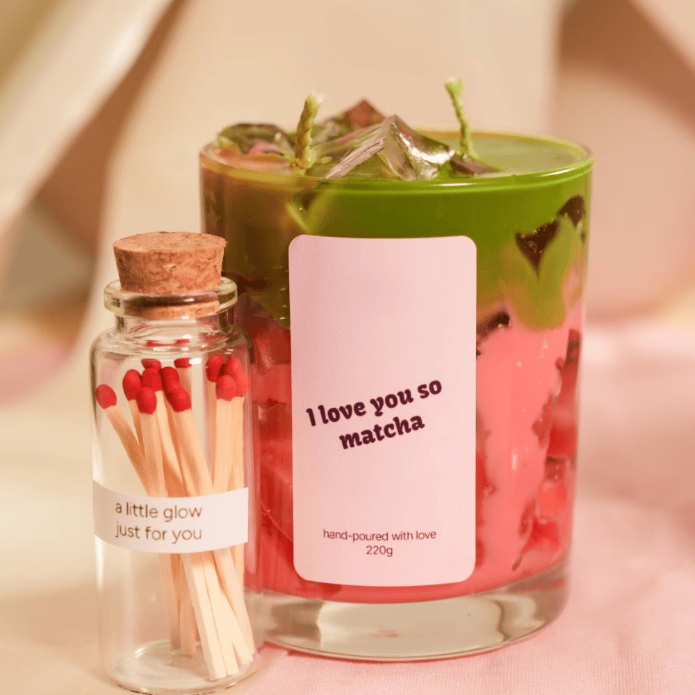 Matcha Latte Artisan Candle Set | Layered Soy & Gel Wax with Matching Match Jar (220g)