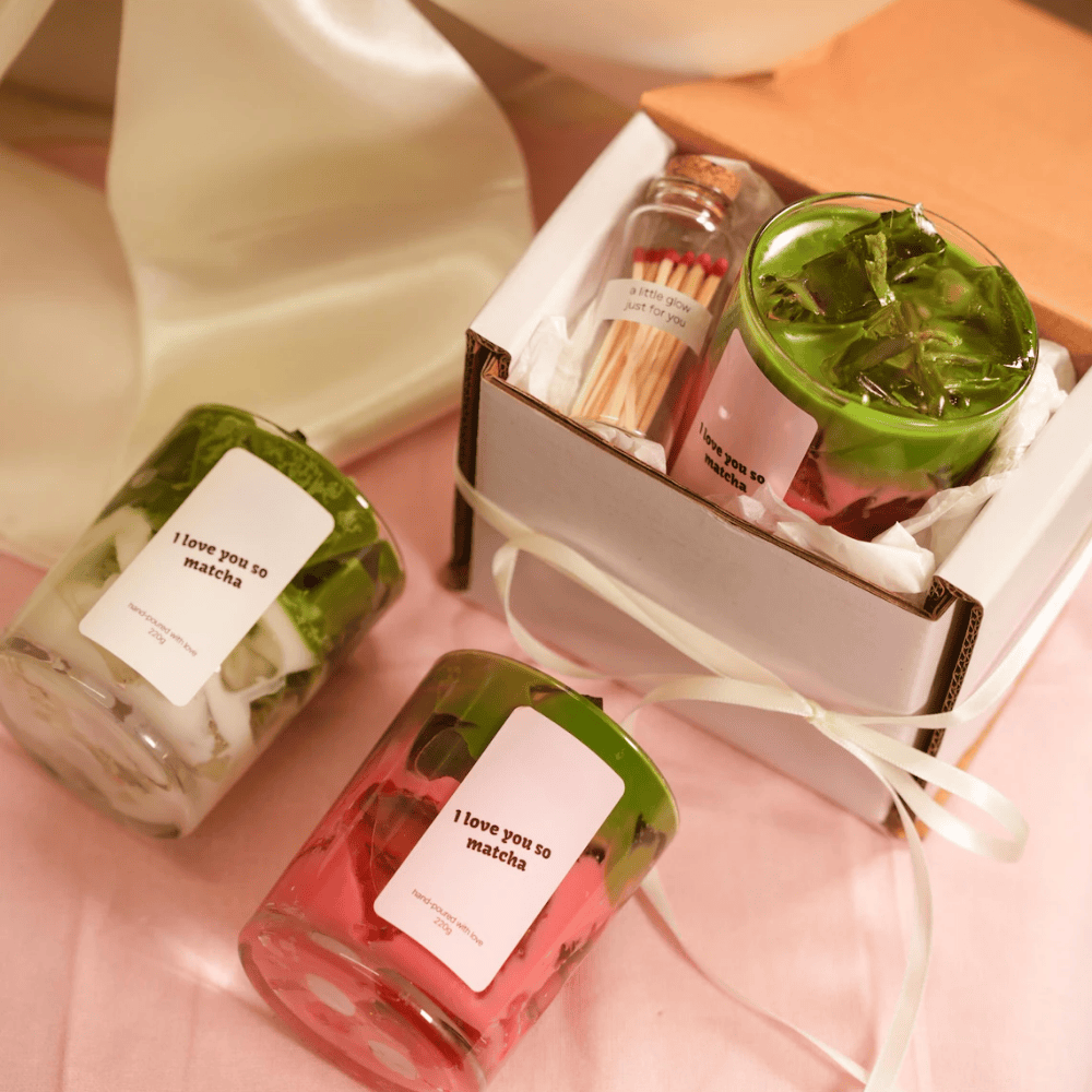 Matcha Latte Artisan Candle Set | Layered Soy & Gel Wax with Matching Match Jar (220g)