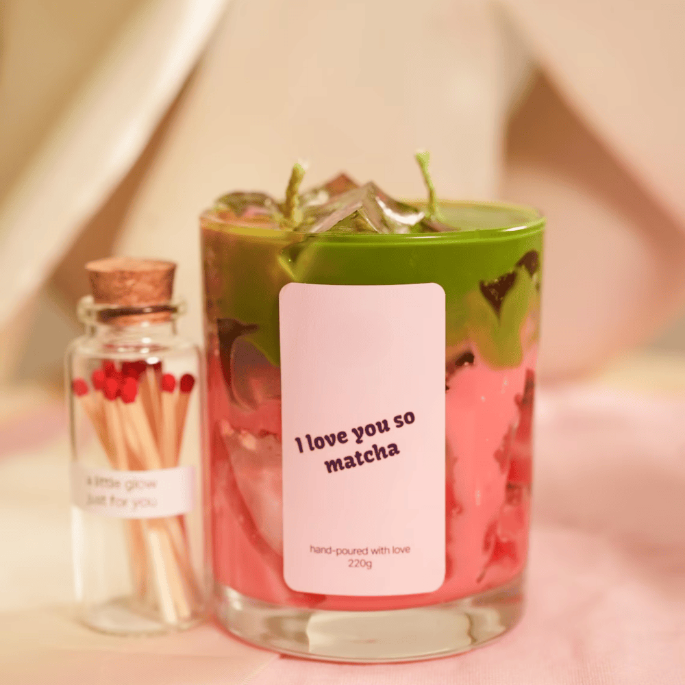 Matcha Latte Artisan Candle Set | Layered Soy & Gel Wax with Matching Match Jar (220g)