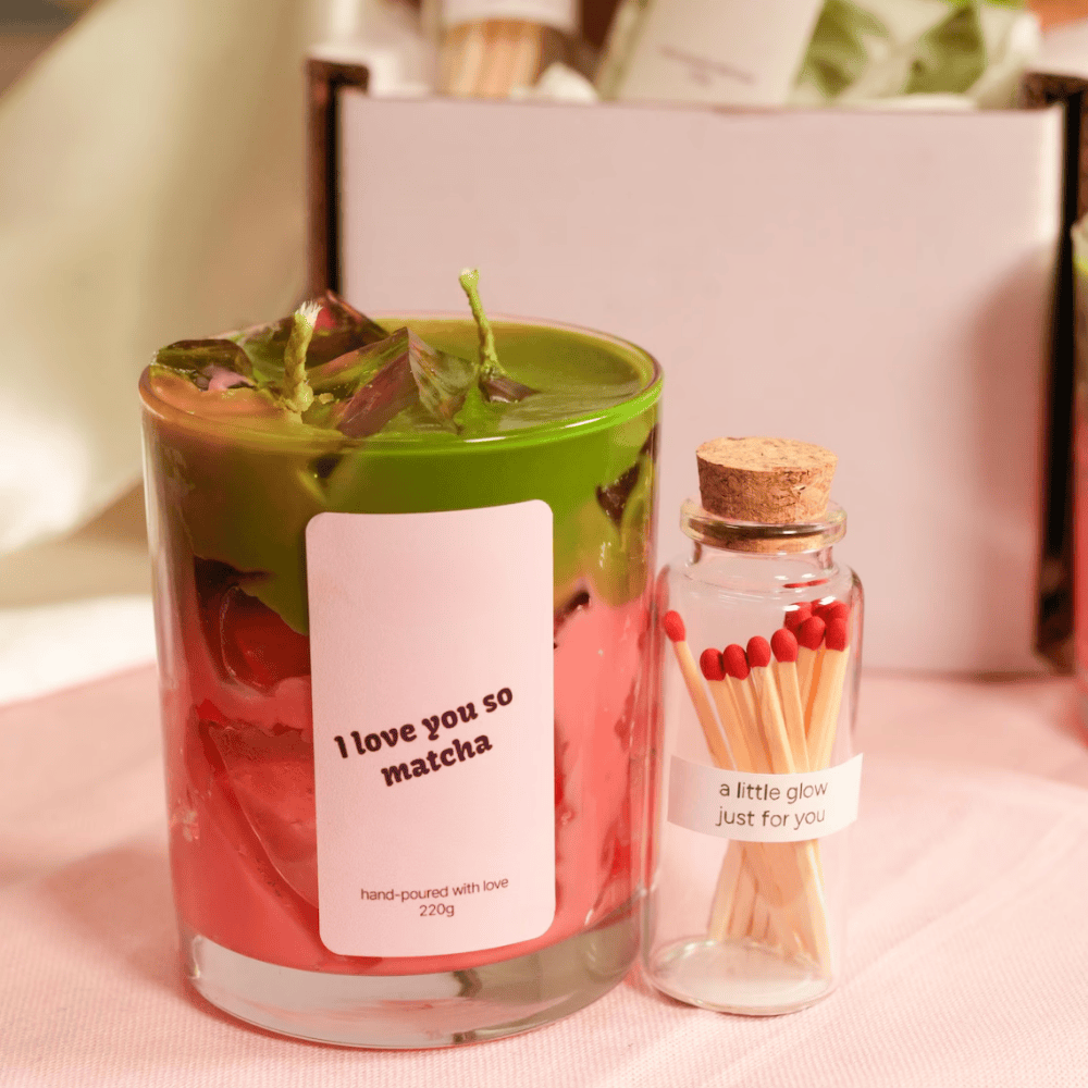 Matcha Latte Artisan Candle Set | Layered Soy & Gel Wax with Matching Match Jar (220g)