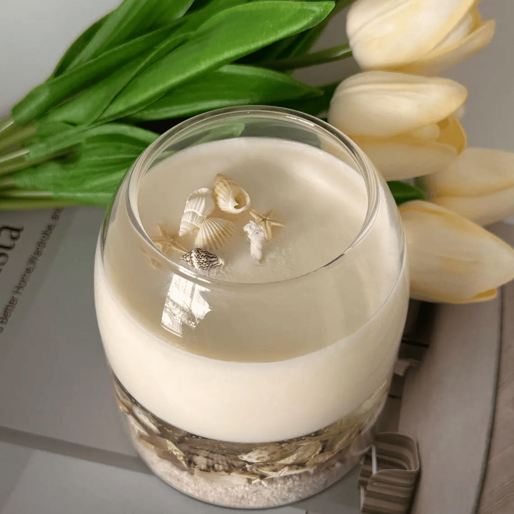 Deep Sea Seascape Candle | Beach Scented Soy & Gel Wax with Real Shells & Ball Cork Lid