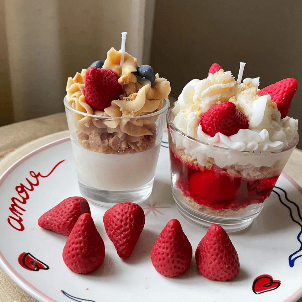 Ultra-Realistic Dessert Shortcake Candle Collection Headline: Indulge Your Senses—Zero Calories Included