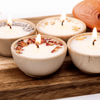 Aromatherapy Candles Set | 4 Handmade Wooden Bowl Tealights with Essential Oils & Botanicals