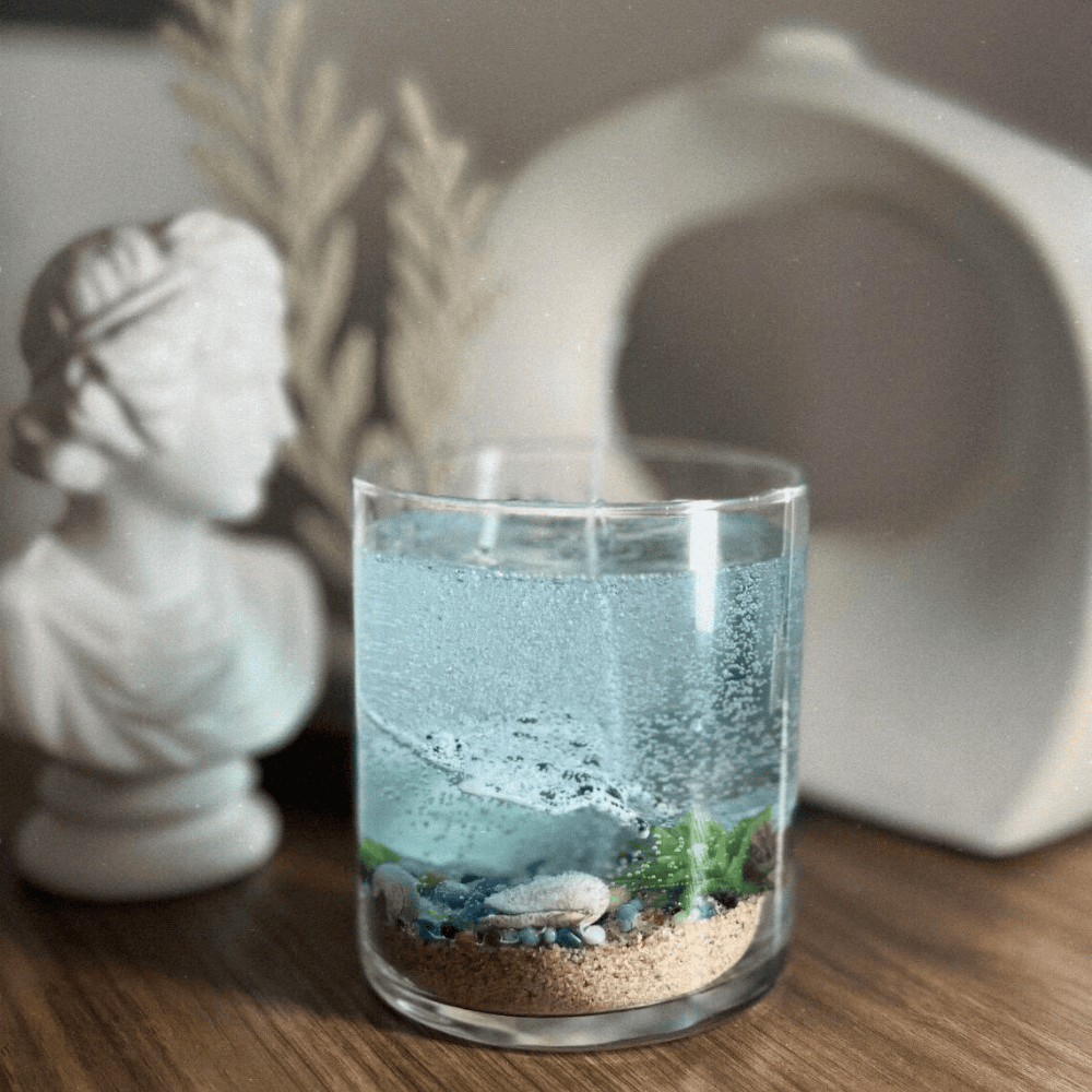 Crystal Aquarium Gel Candle | 10oz Ocean-Inspired Decor with Real Sand & Botanicals