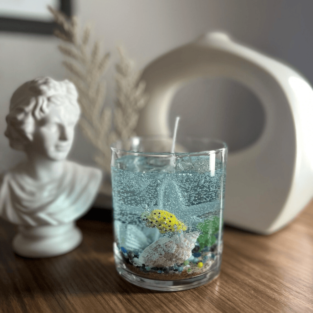 Crystal Aquarium Gel Candle | 10oz Ocean-Inspired Decor with Real Sand & Botanicals