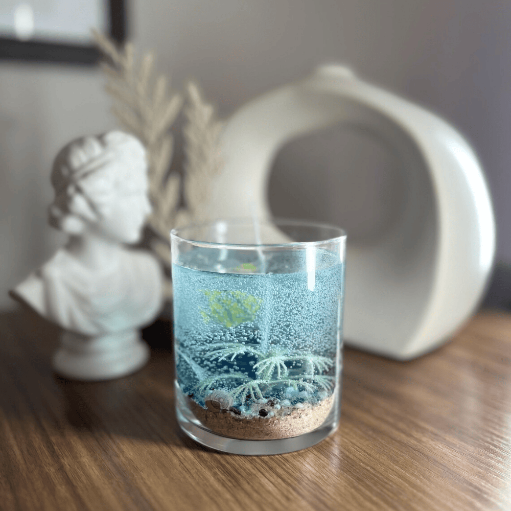 Crystal Aquarium Gel Candle | 10oz Ocean-Inspired Decor with Real Sand & Botanicals