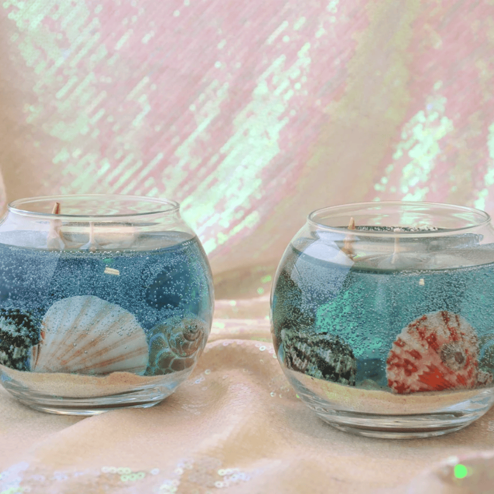 The Tropical Paradise Fishbowl | 14oz Long-Lasting Seascape Gel Candle with Real Shells & Starfish