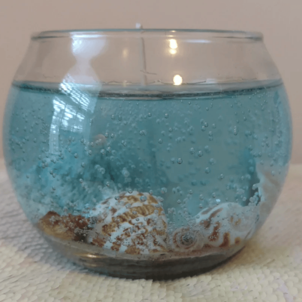 The Tropical Paradise Fishbowl | 14oz Long-Lasting Seascape Gel Candle with Real Shells & Starfish