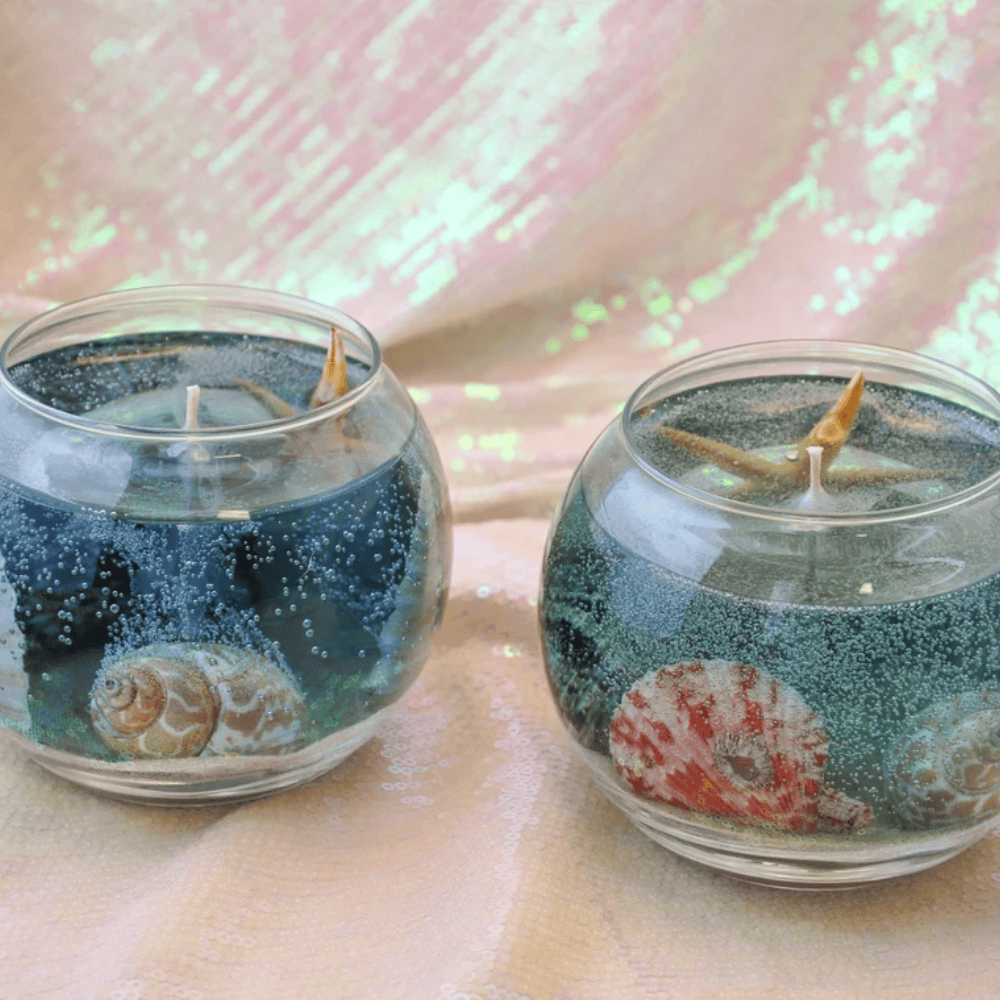 The Tropical Paradise Fishbowl | 14oz Long-Lasting Seascape Gel Candle with Real Shells & Starfish