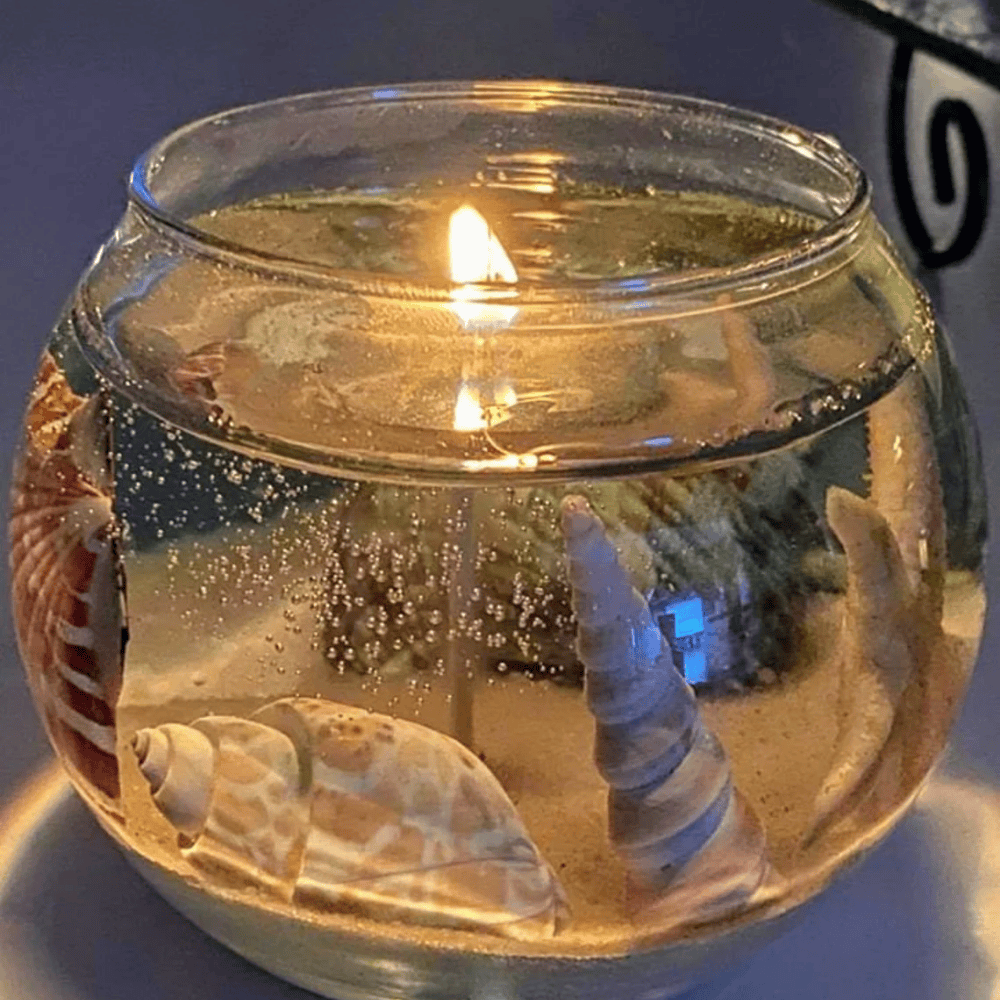 The Tropical Paradise Fishbowl | 14oz Long-Lasting Seascape Gel Candle with Real Shells & Starfish