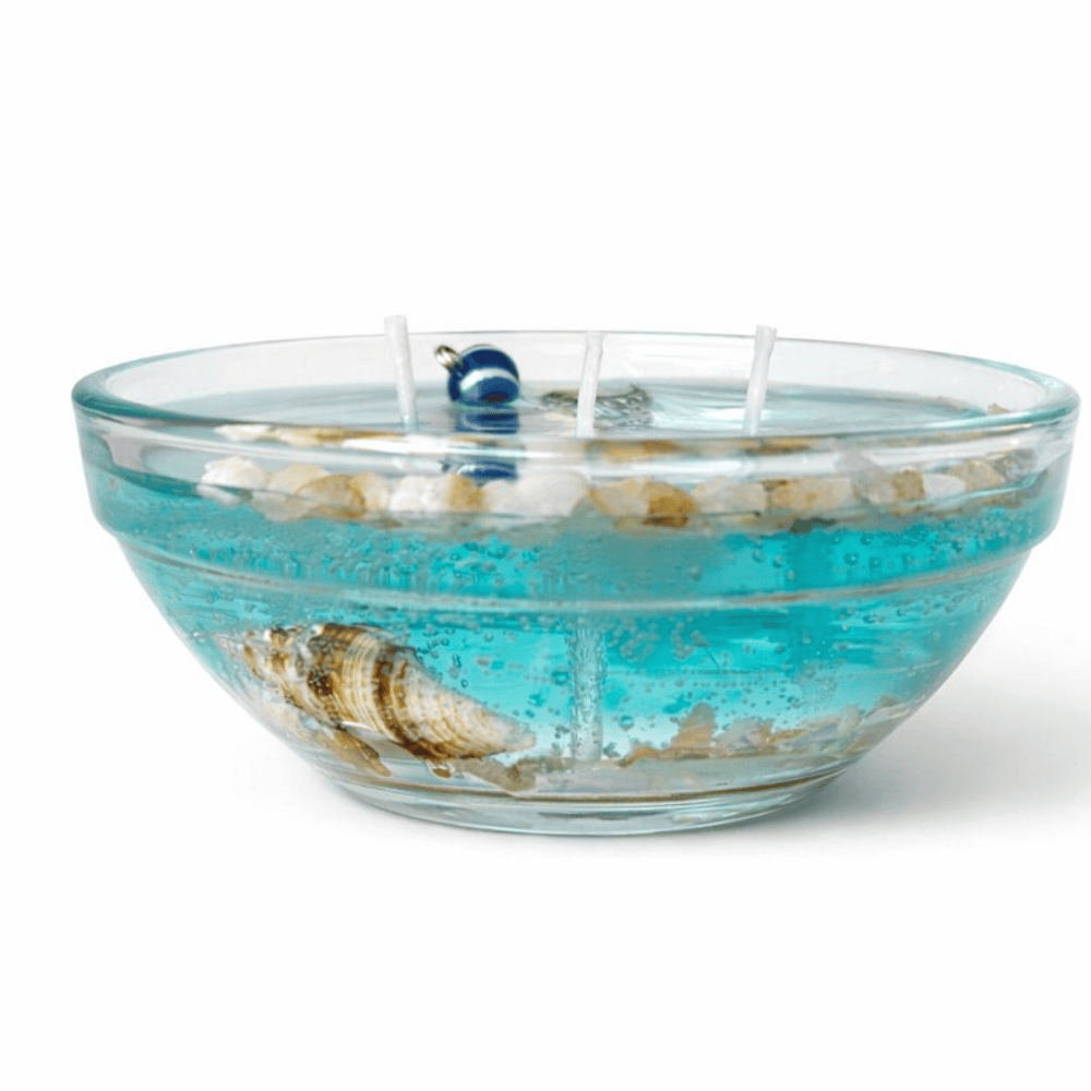The Protector’s Tide | Seashell Gel Candle with Evil Eye Charm & Quartz Sand