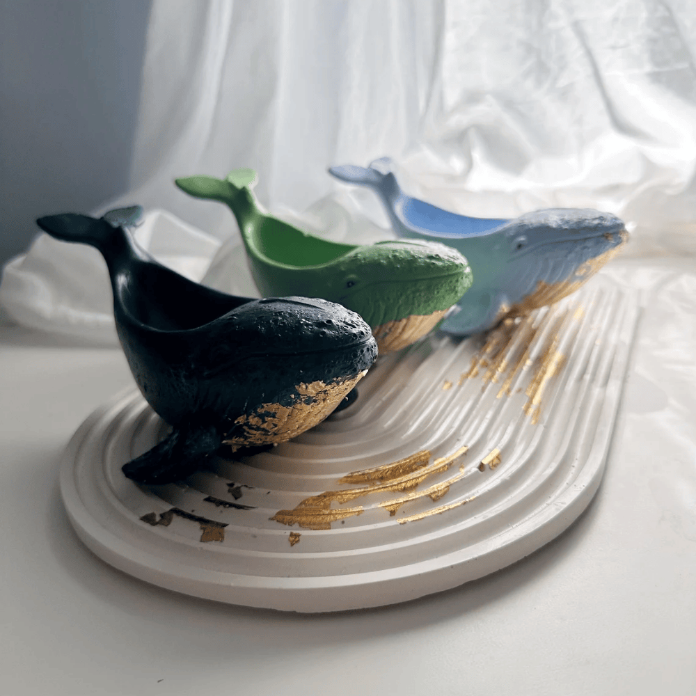 Artisan Gypsum Whale Candle | Hand-Poured Soy Wax with Dual Wicks & Ocean Decor