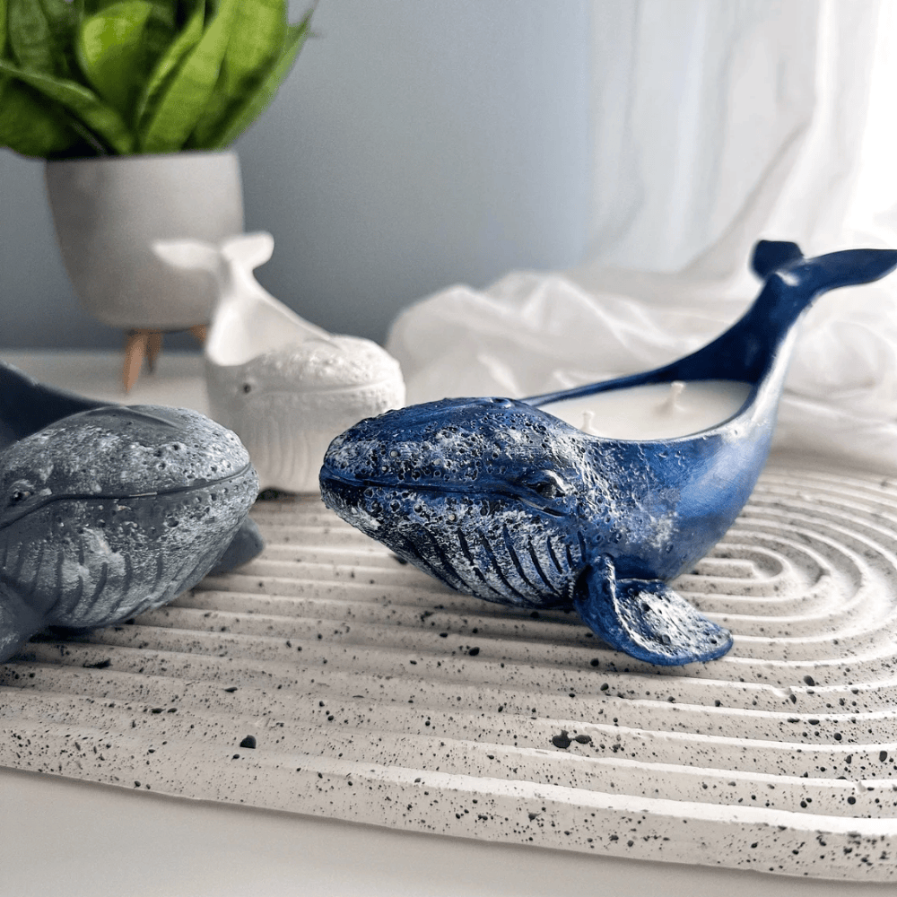 Artisan Gypsum Whale Candle | Hand-Poured Soy Wax with Dual Wicks & Ocean Decor