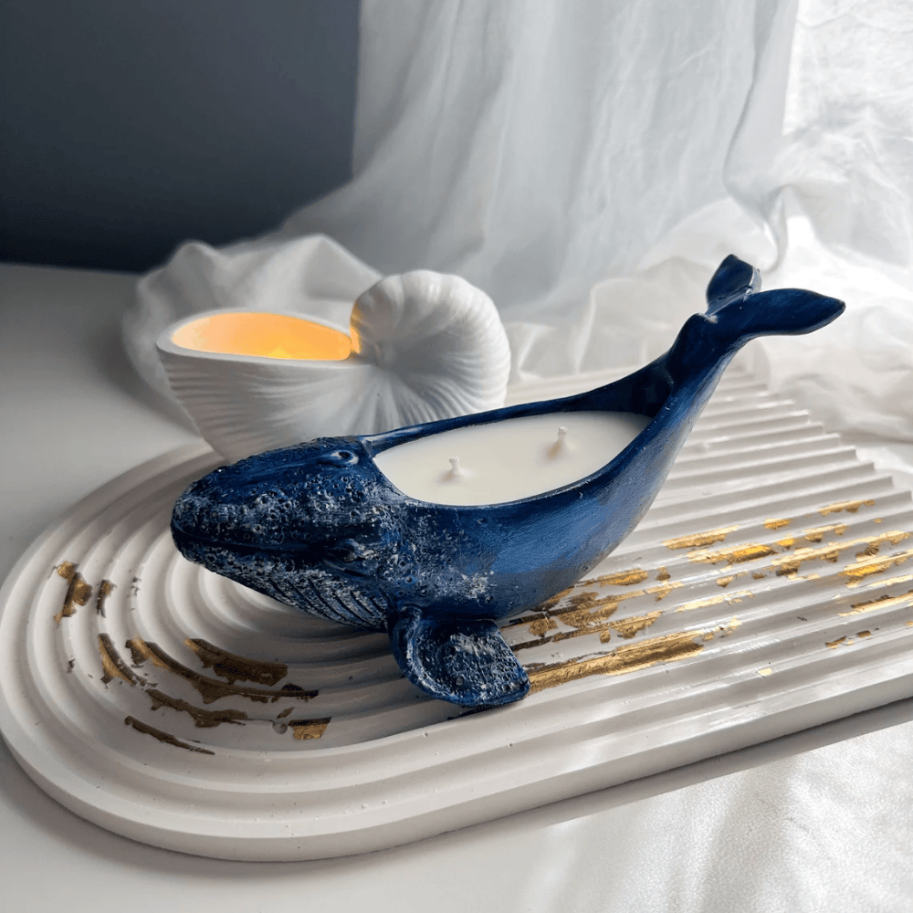 Artisan Gypsum Whale Candle | Hand-Poured Soy Wax with Dual Wicks & Ocean Decor