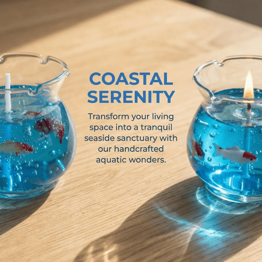 The Petal Tide Aquarium | Ocean Jelly Glass Candle with Resin Fish & Wave Rim