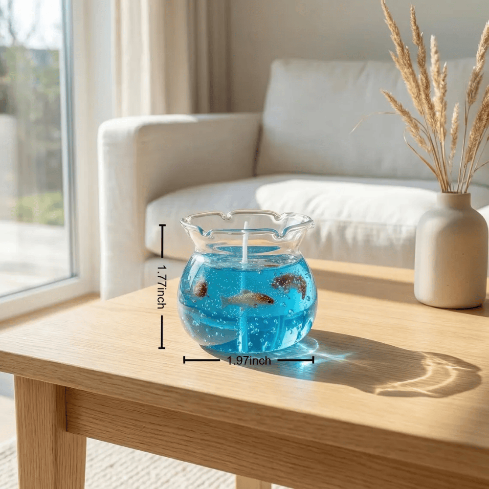 The Petal Tide Aquarium | Ocean Jelly Glass Candle with Resin Fish & Wave Rim