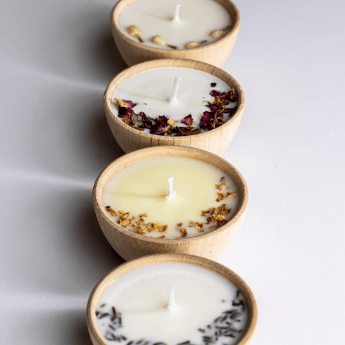 Aromatherapy Ritual Set | 4 Handmade Wooden Bowl Tealights with Essential Oils & Botanicals