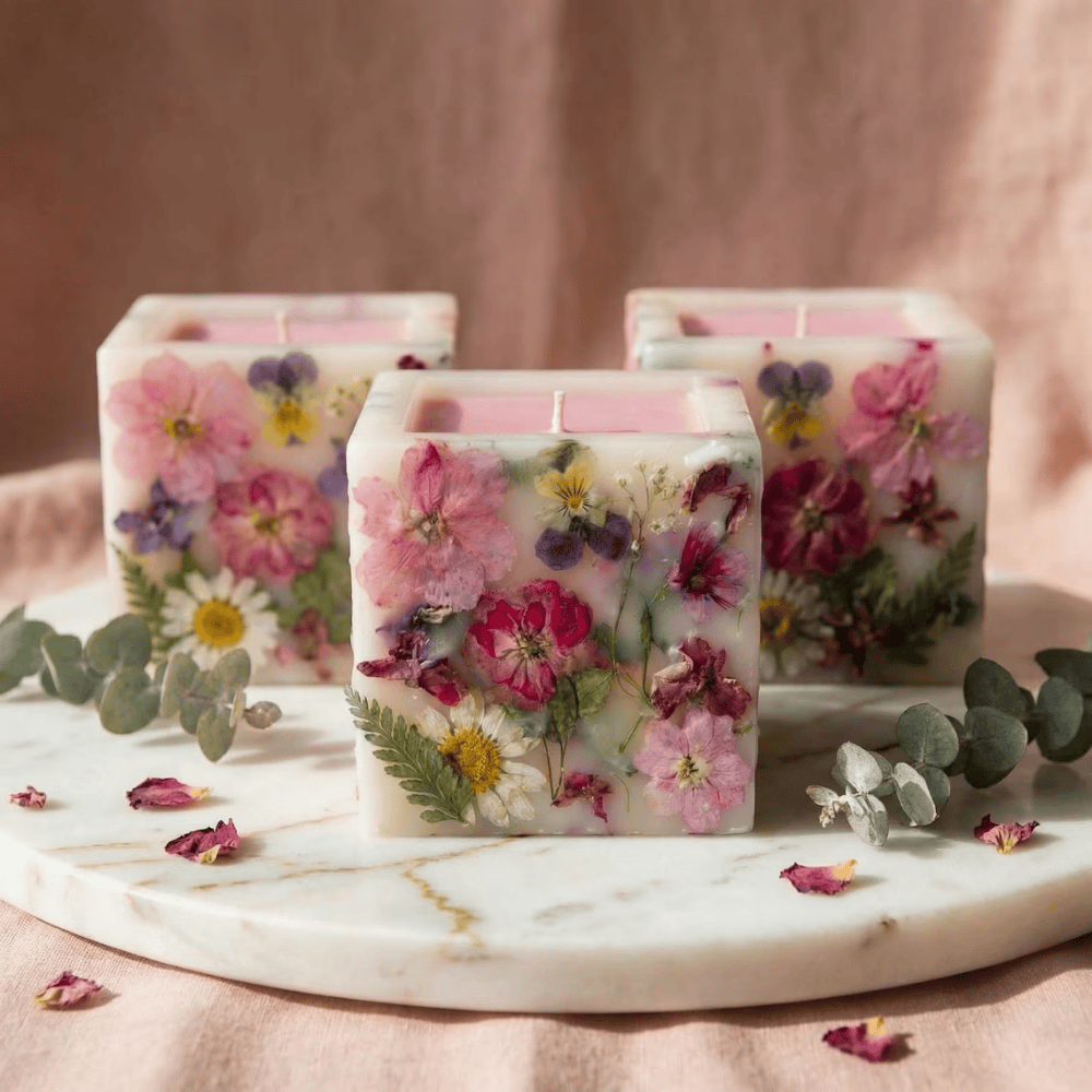 Botanical Bloom | Hand-Embedded Dried Flower Soy Candle (Luxury Floral Gift)