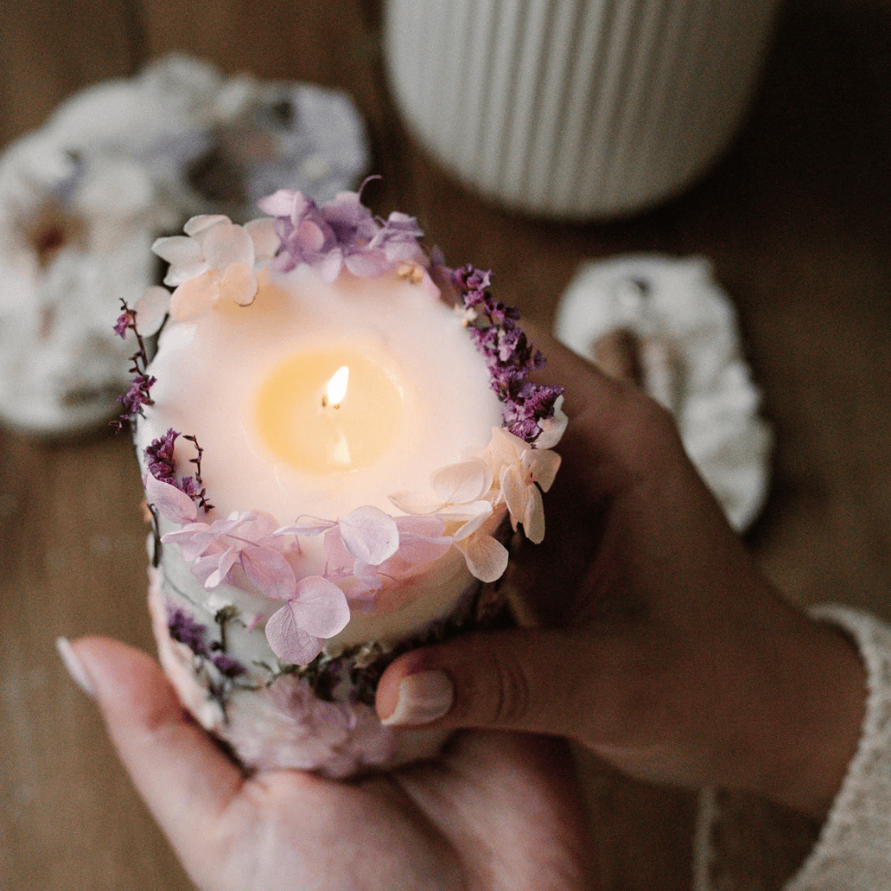 Artisan Botanical Pillar Candle | Handmade Soy & Beeswax with Dried Flowers & Surprise Gift