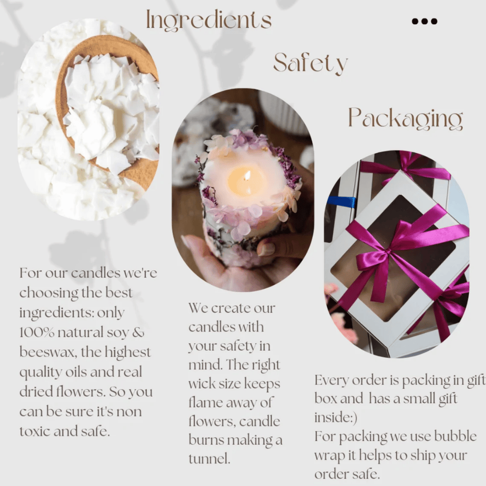 Artisan Botanical Pillar Candle | Handmade Soy & Beeswax with Dried Flowers & Surprise Gift