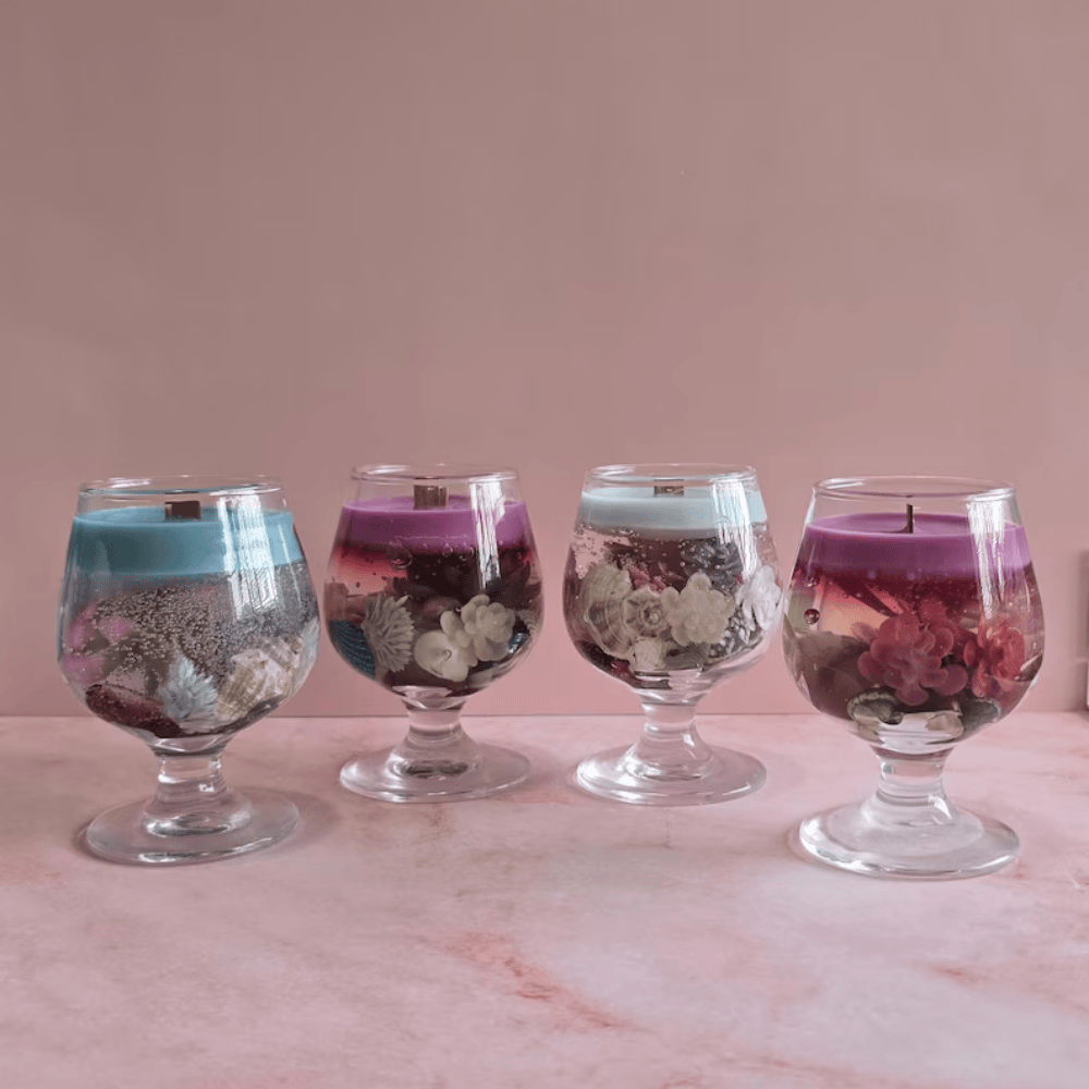 Artisan Seaside Wine Glass Candle | Floral & Shell Infused Soy Wax Decor