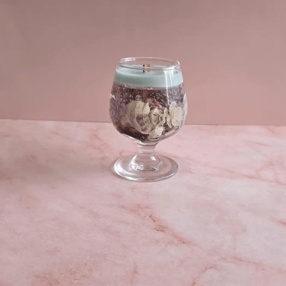 Artisan Seaside Wine Glass Candle | Floral & Shell Infused Soy Wax Decor