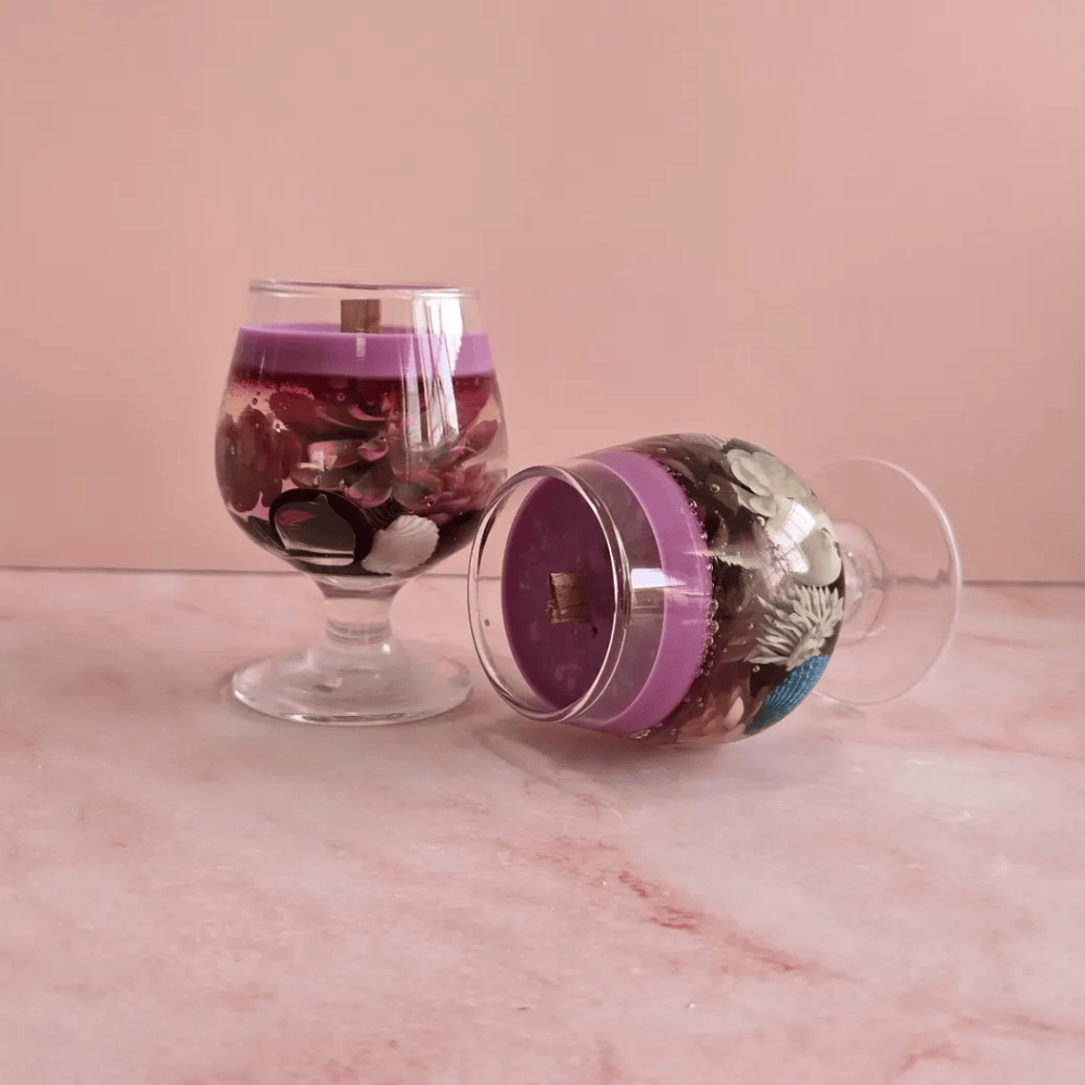 Artisan Seaside Wine Glass Candle | Floral & Shell Infused Soy Wax Decor