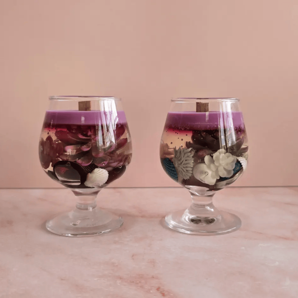 Artisan Seaside Wine Glass Candle | Floral & Shell Infused Soy Wax Decor